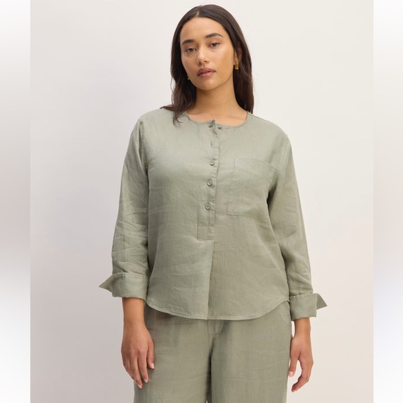 Everlane The Popover Shirt in Linen Sage‎ Green XL - Picture 1 of 8
